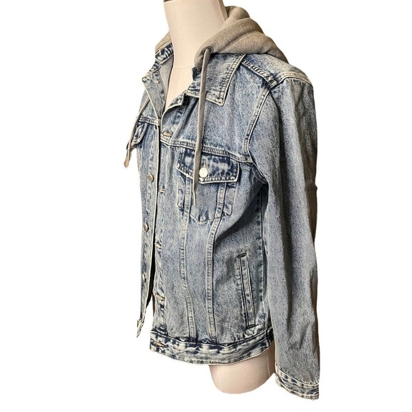BlankNYC Men’s Jean Jacket Zip Off Hoodie NWT Medium Trucker Acid Wash - Picture 2 of 11